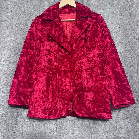 Vintage Crushed Velvet Blazer Women Small*‎ Red Whimsigoth Fairy Goth Steampunk - Picture 1 of 9